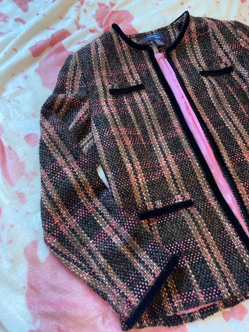 Fundamental Things Tweed Plaid Blazer Jacket Size 14 - Picture 3 of 12